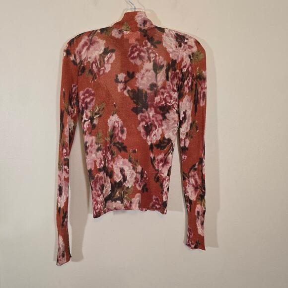 Ann Taylor Loft Floral Tie Neck Button Up Cardigan Sweater Multicolor SZ Medium - Picture 2 of 8